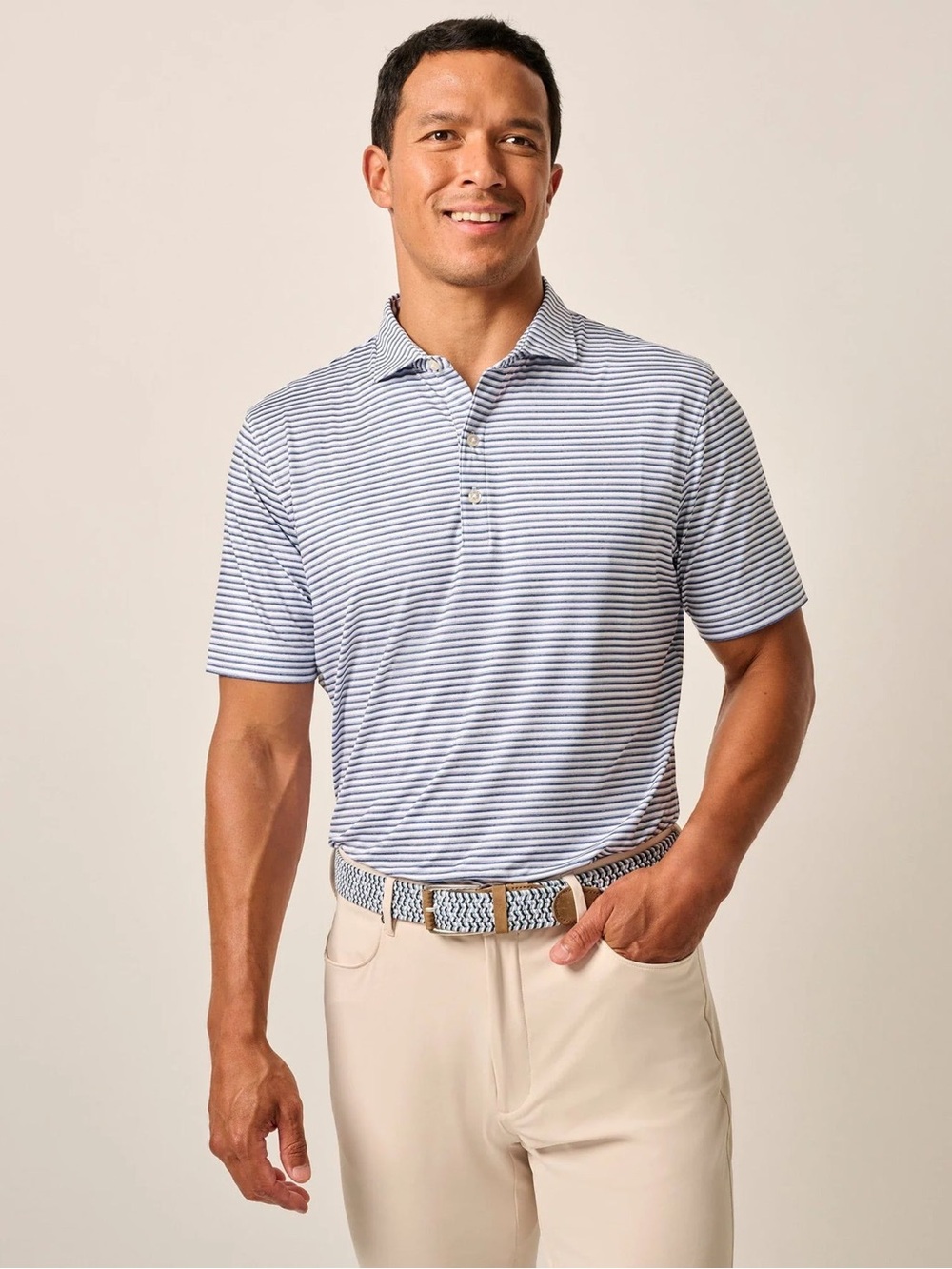 johnnie-O Striped Warwick featherweight  Polo in White & Navy stripes, XXL NWT